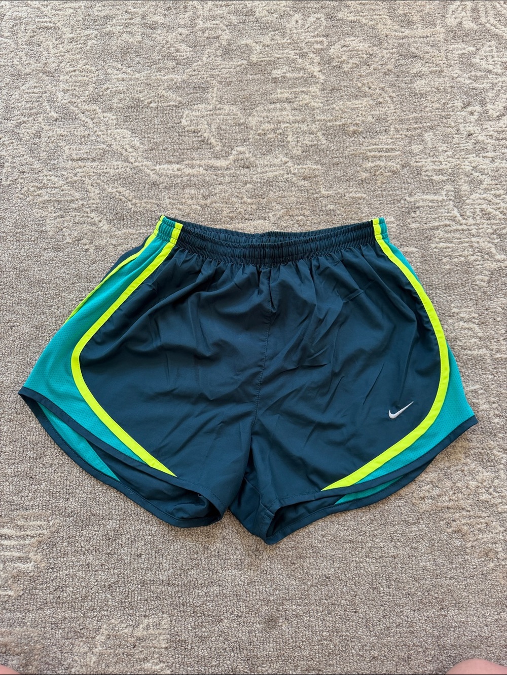 Nike Women's Athletic Shorts - Teal and Neon Yellow Accents